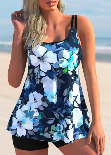 Modlily Floral Print Double Straps Swimdress and Shorts - S