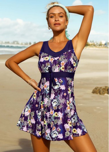 Modlily Women&apos;S Floral Print Swimdress With Panty Wide Strap Swimdress And Shorts - XL