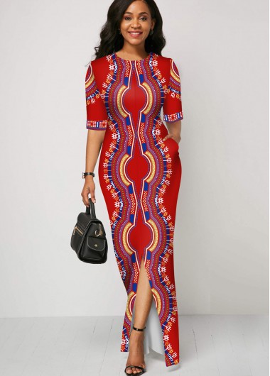 Modlily Dashiki Print Round Neck Half Sleeve Dress - XXL