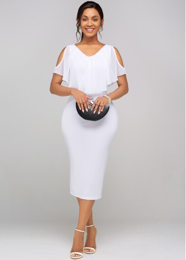 Modlily Chiffon Cape Sleeve Cold Shoulder Dress - L