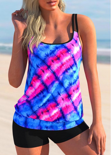 Modlily Tie Dye Print Spaghetti Strap Tankini Set - XXL