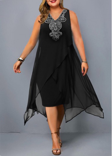 Modlily Plus Size Embellished Neck Sleeveless Dress - 1X