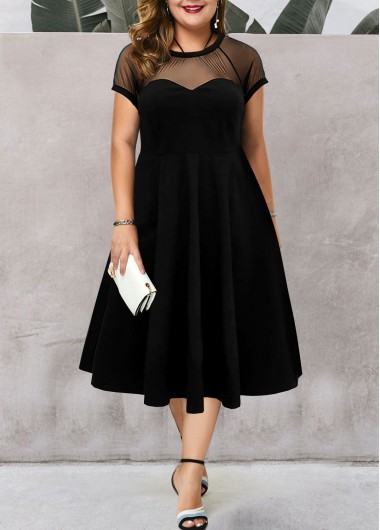 Modlily Plus Size V Back Mesh Stitching Dress - 3X