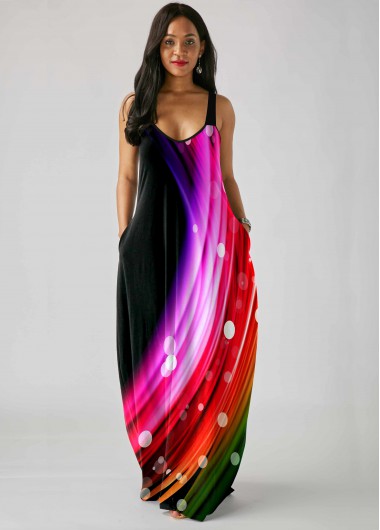 Modlily Colorful Wide Strap Double Pocket Dress - M