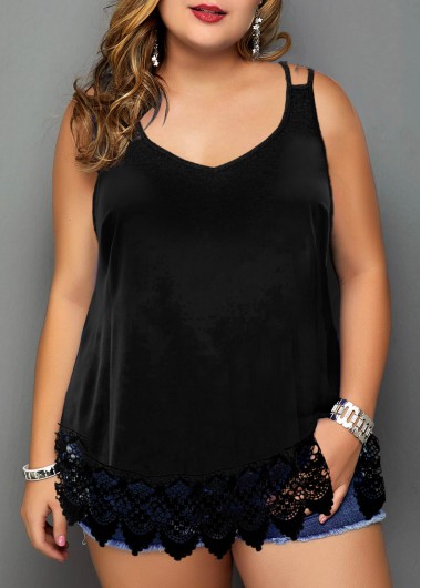 Modlily Plus Size Lace Stitching Solid Camisole Top - 3X