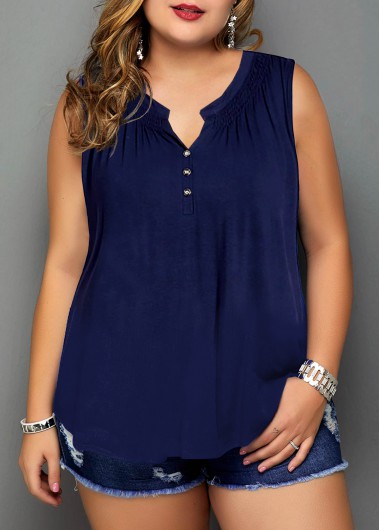 Modlily Decorative Button Plus Size Split Neck Tank Top - 1X