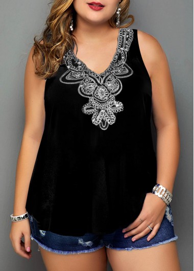 Modlily Embellished Neck Sleeveless Plus Size Tank Top - 3X