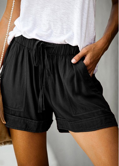 Modlily Solid Pocket Detail Elastic Waist Shorts - M
