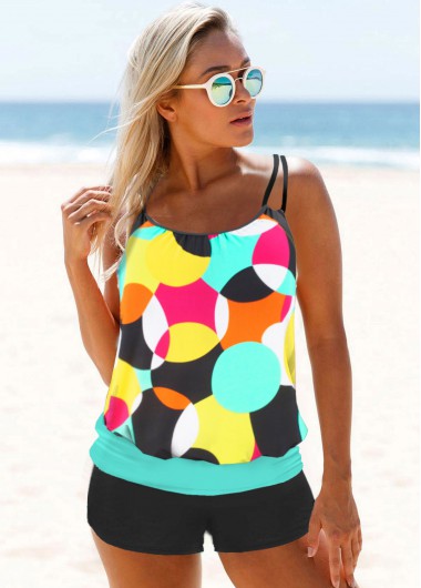 Modlily Geometric Print Multi Color Tankini Set - XL