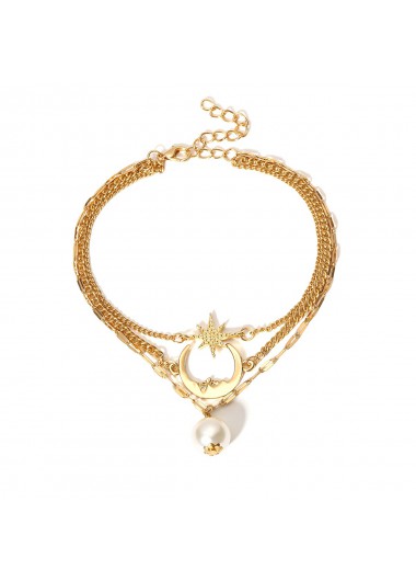 Modlily Pearl Design Layered Detail Gold Anklet - One Size
