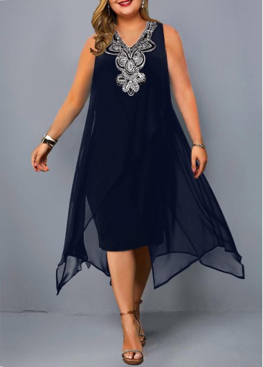 Modlily Embellished Neck Sleeveless Asymmetric Hem Plus Size Dress - 3X