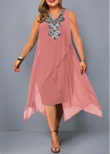 Modlily Embellished Neck Sleeveless Asymmetric Hem Plus Size Dress - 3X