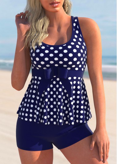 Modlily Polka Dot Bowknot Cross Strap Tankini Set - M