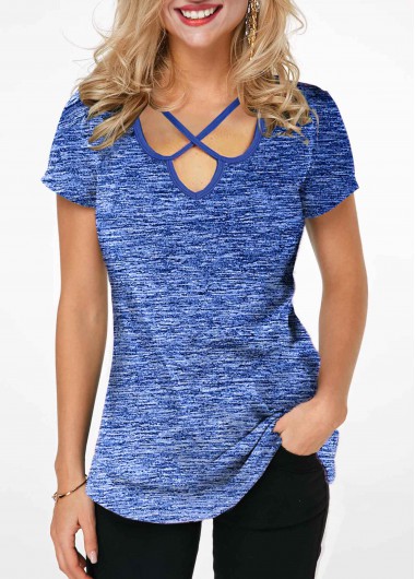 Modlily Cross Strap Short Sleeve Solid T Shirt - M