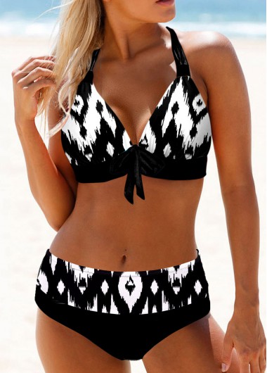 Modlily Contrast Mid Waist Halter Bikini Set - XL