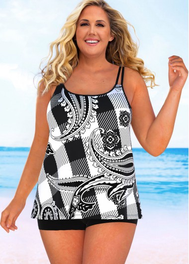 Modlily Plus Size Paisley Print Double Straps Tankini Set - 3X