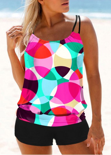 Modlily Geometric Print Colorful Tankini Set - S