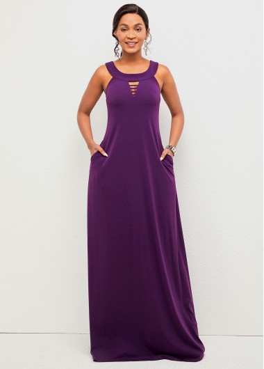 Modlily Ladder Cutout Wide Strap Pocket Detail Dress - M