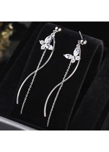 Modlily Butterfly Design Rhinestone Detail Silver Earrings - One Size