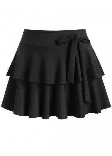 Modlily Double Layered Ruffle Hem High Waisted Swim Skirt - S