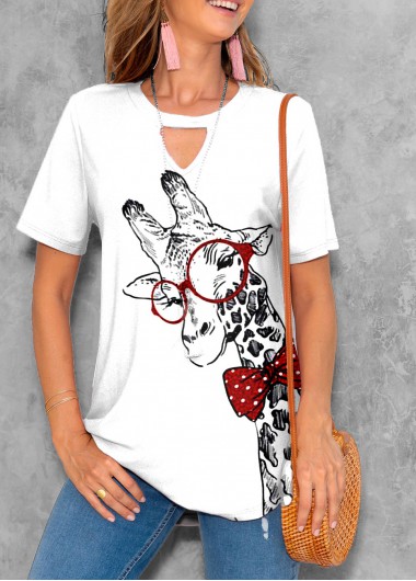 Modlily Keyhole Neckline Animal Prints Short Sleeve T Shirt - XL