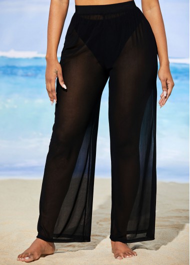 Modlily Mesh Solid High Waisted Beach Pants - 2XL