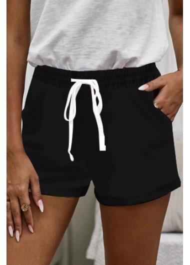 Modlily Drawstring Waist Double Pocket Solid Shorts - XL