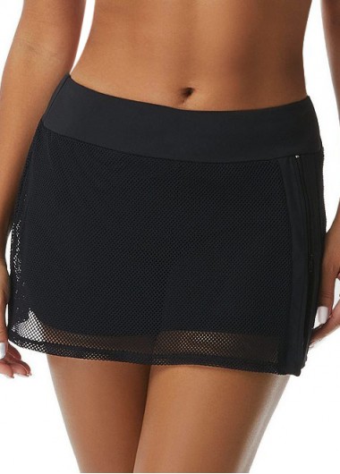 Modlily High Waisted Inclined Zipper Black Swim Skirt - L