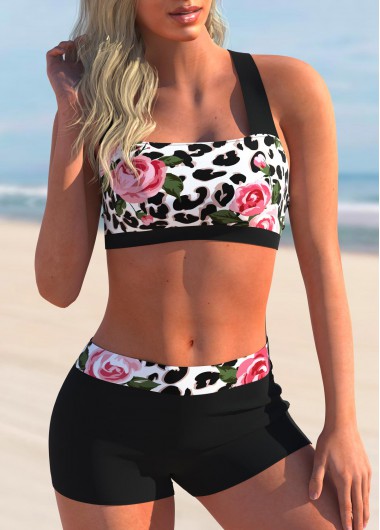 Modlily Wide Strap High Waisted Leopard Bikini Set - M