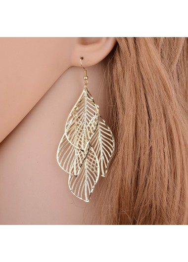 Modlily Leaf Design Gold Metal Detail Earring Set - One Size
