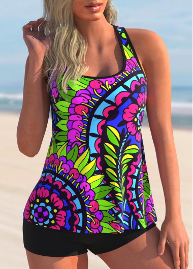 Modlily Paisley Print Wide Strap Cross Strap Tankini Set - M