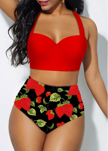 Modlily High Waisted Printed Halter Bikini Set - S