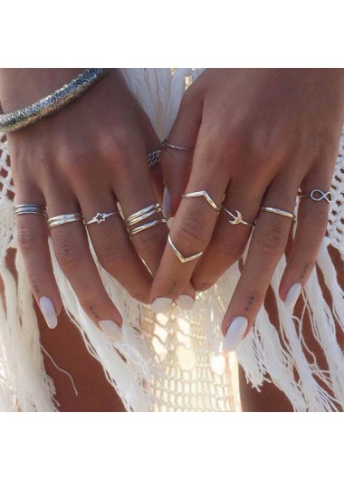 Modlily Bowknot and Star Design Silver Metal Detail Ring Set - One Size