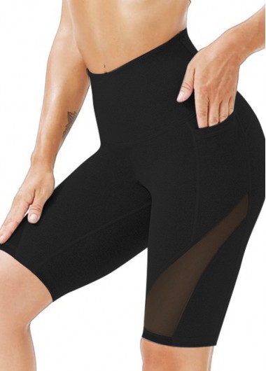 Modlily High Waisted Solid Skinny Mesh Stitching Swim Shorts - XL