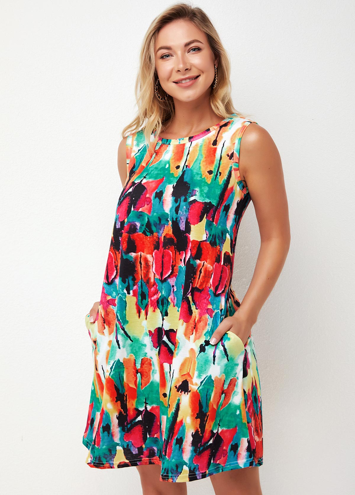 Round Neck Printed Multi Color A Line Dress | picture 