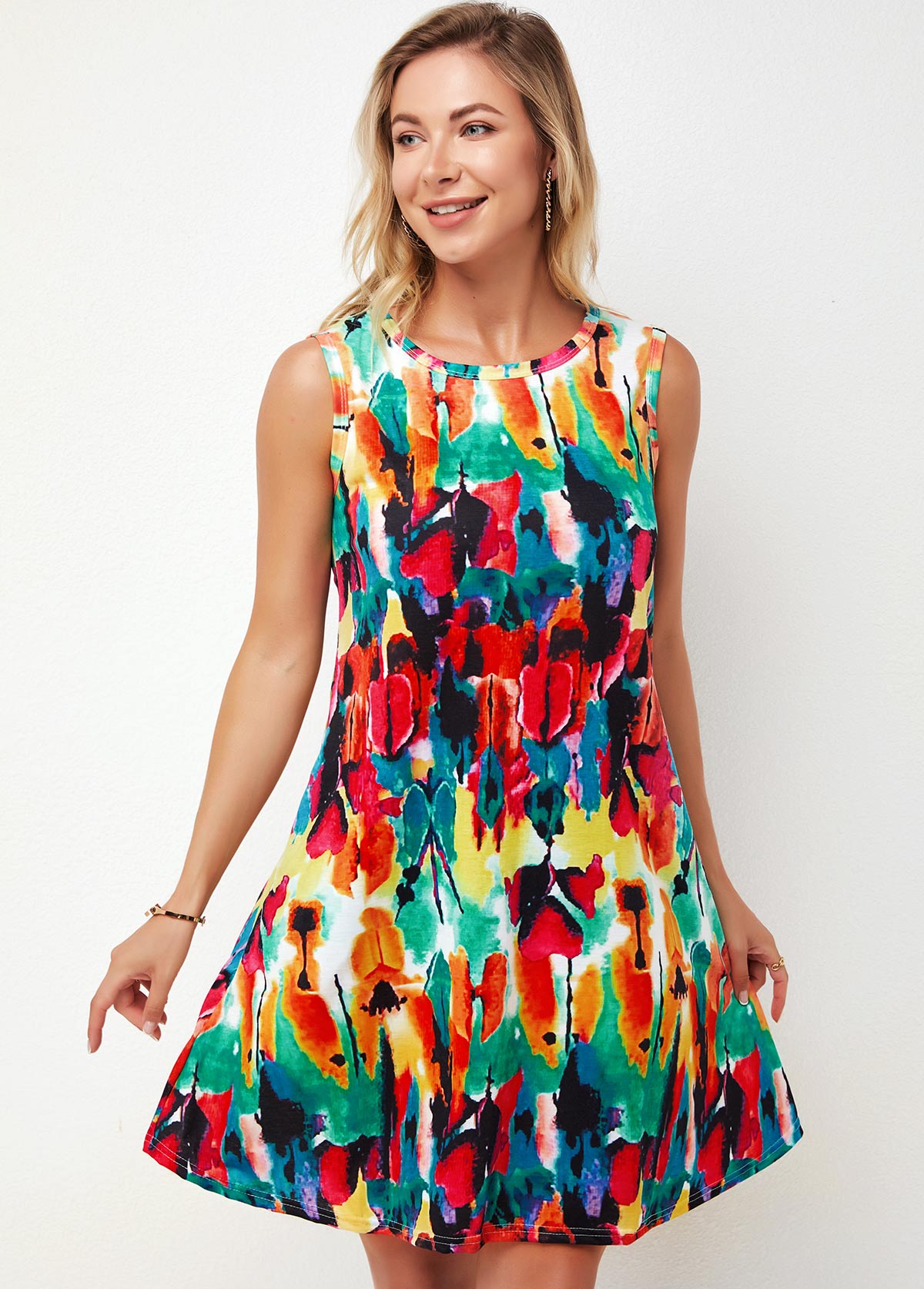 Round Neck Printed Multi Color A Line Dress | picture 