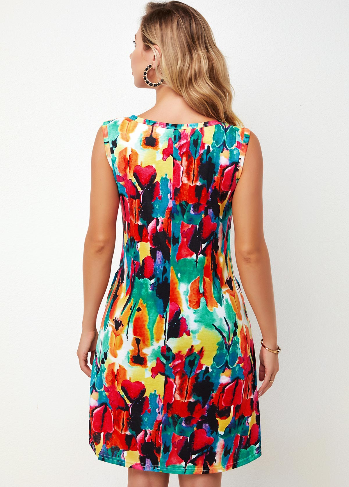 Round Neck Printed Multi Color A Line Dress