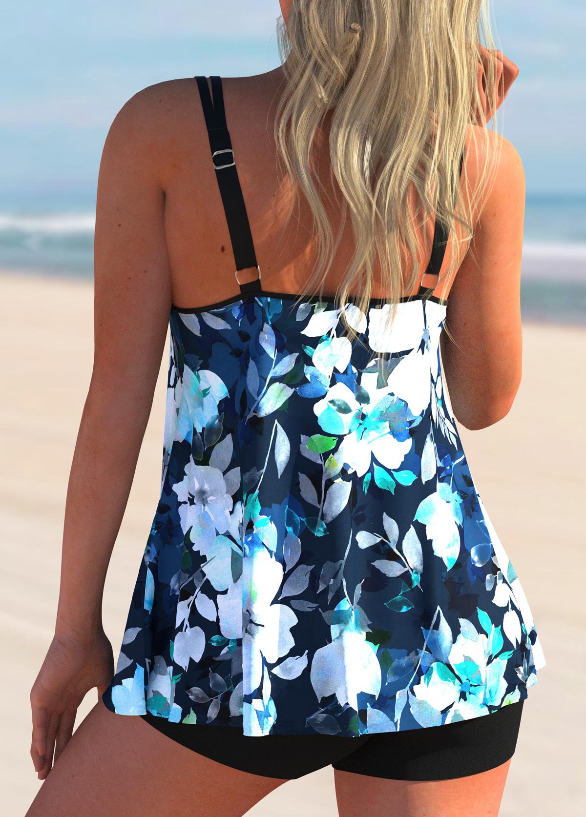 Floral Print Double Straps Swimdress and Shorts