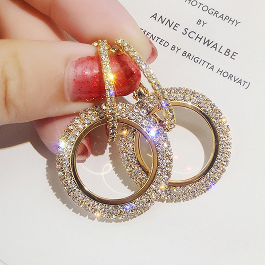 Rhinestone Detail Double Ring Design Earrings