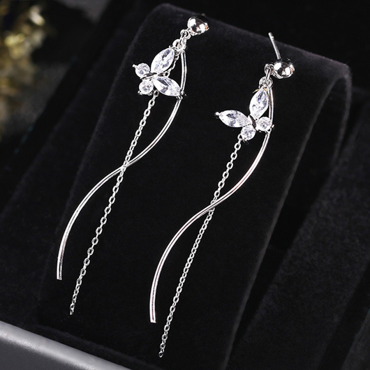 Butterfly Design Rhinestone Detail Silver Earrings