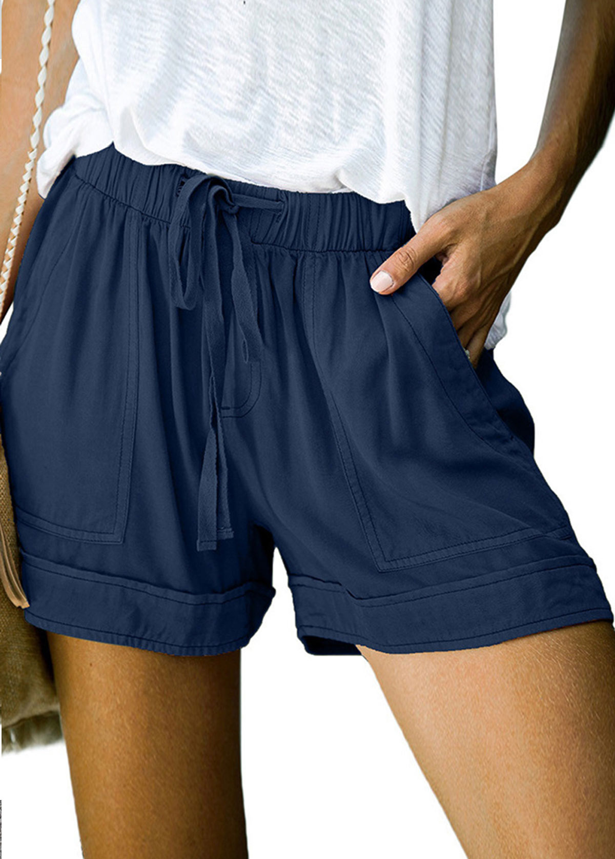 Drawstring Waist Solid Double Pocket Shorts
