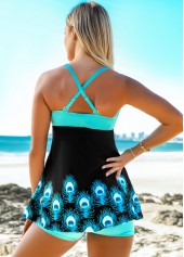 Feathers Print Criss Cross Back Spaghetti Strap Swimdress and Shorts | thumb picture 