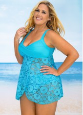 Lace Stitching Crossover Hem Plus Size Swimdress and Panty  | thumb picture 