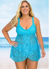 Lace Stitching Crossover Hem Plus Size Swimdress and Panty  | thumb picture 