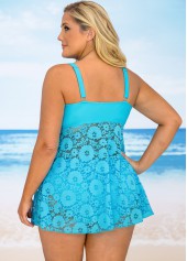 Lace Stitching Crossover Hem Plus Size Swimdress and Panty  | thumb picture 