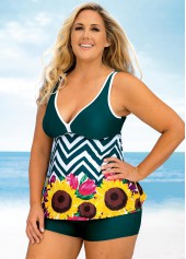 Plus Size Floral and Chevron Print Wide Strap Tankini Set  | thumb picture 