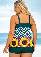 Plus Size Floral and Chevron Print Wide Strap Tankini Set  | thumb picture 