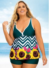 Plus Size Floral and Chevron Print Wide Strap Tankini Set  | thumb picture 