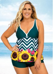 Plus Size Floral and Chevron Print Wide Strap Tankini Set  | thumb picture 
