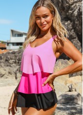 Layered Hem Contrast Wide Strap Tankini Set | thumb picture 